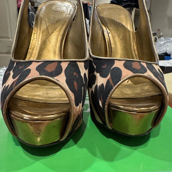 Vintage Guess Leopard Print Peep-toe, Platform Slingback Pumps Sz - Picture 3 of 7